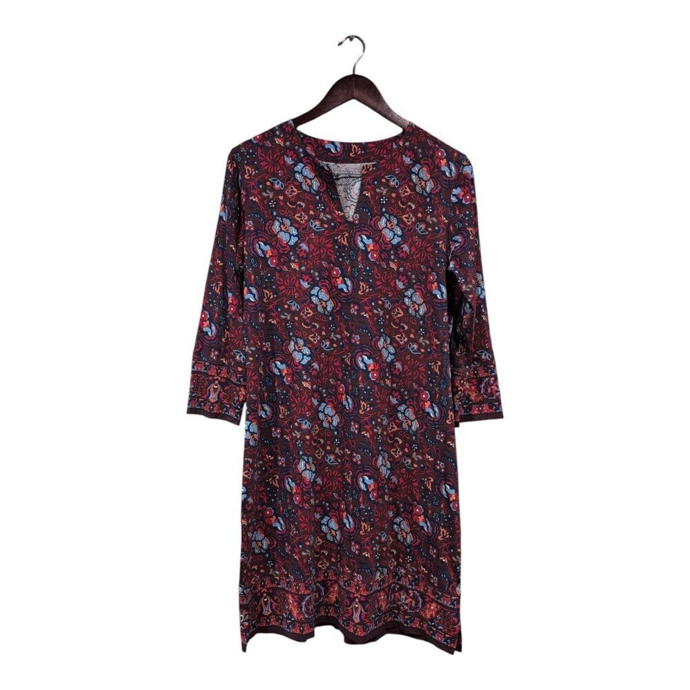 Coolibar Oceanside Tunic Sheath Dress UPF 50 Floral Women’s Sz M Beach Maroon